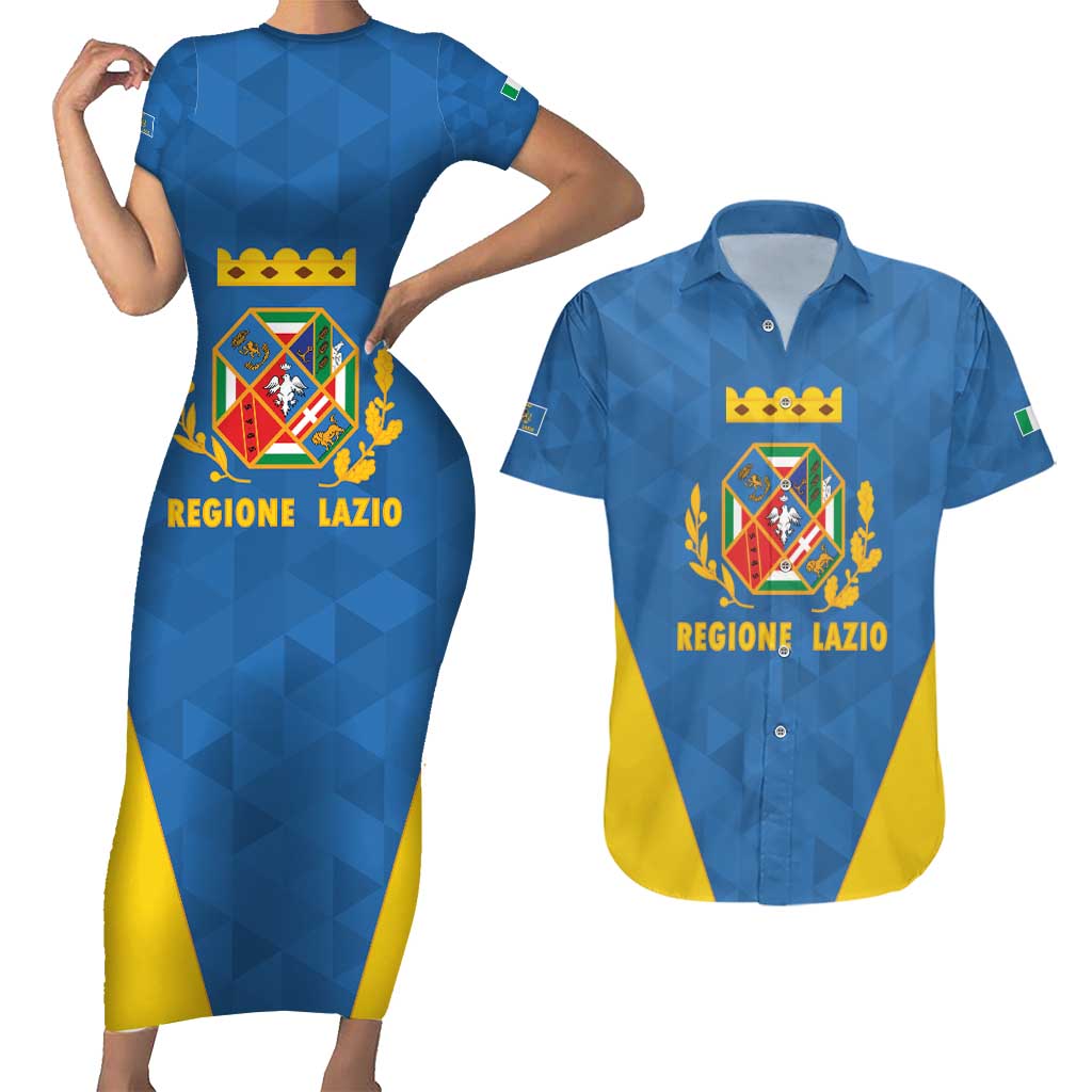 Personalized Italy Lazio Couples Matching Short Sleeve Bodycon Dress and Hawaiian Shirt Inspiration Flags Style