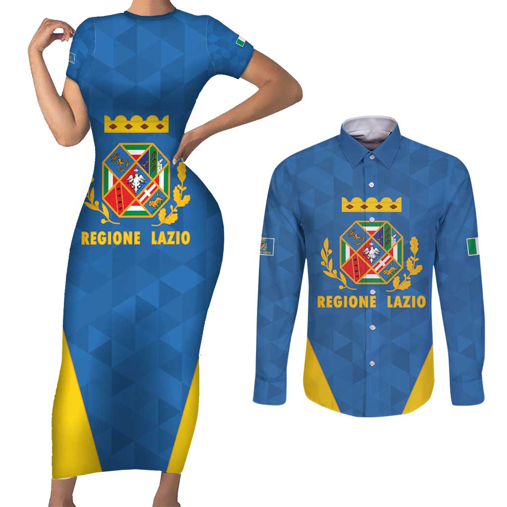 Personalized Italy Lazio Couples Matching Short Sleeve Bodycon Dress and Long Sleeve Button Shirt Inspiration Flags Style