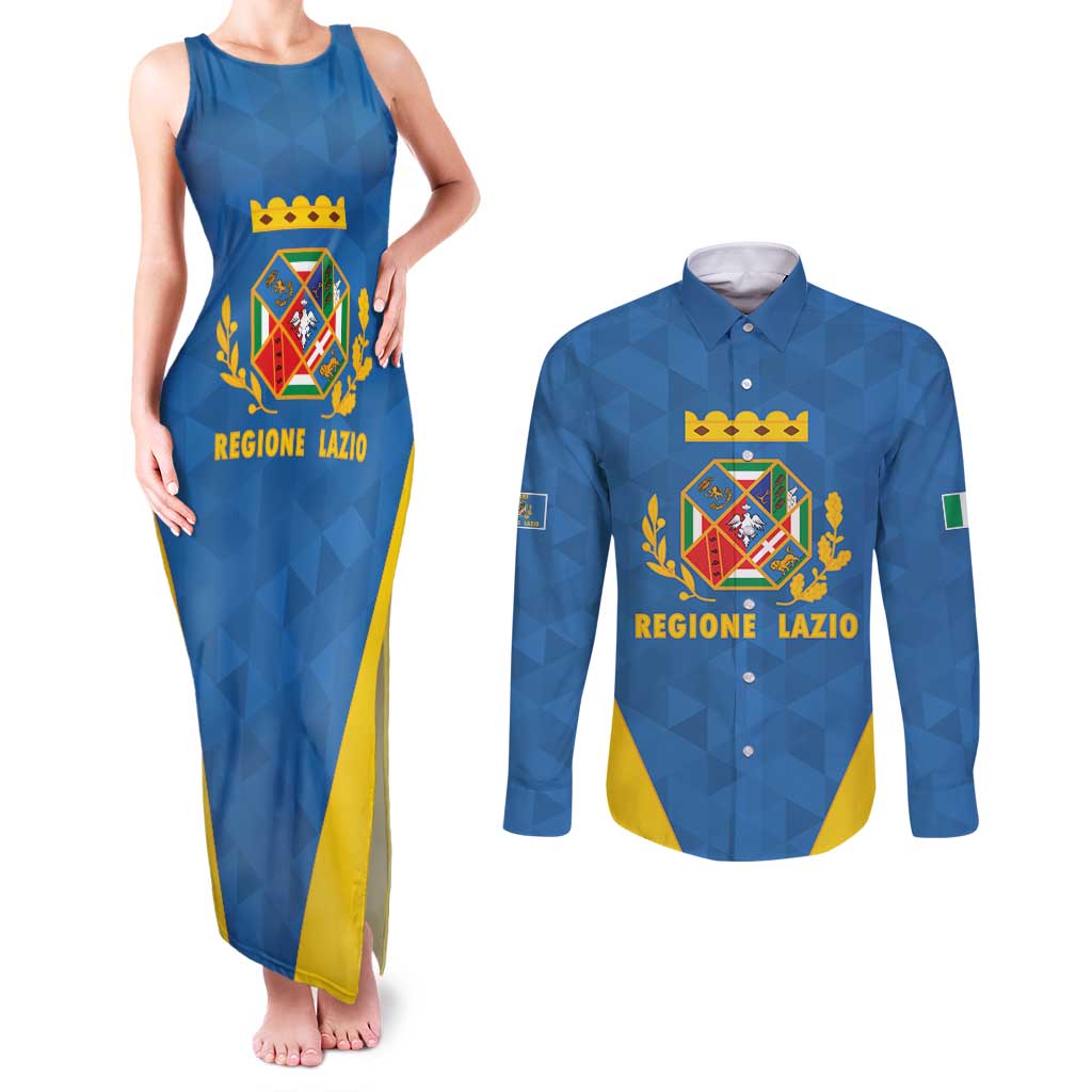 Personalized Italy Lazio Couples Matching Tank Maxi Dress and Long Sleeve Button Shirt Inspiration Flags Style