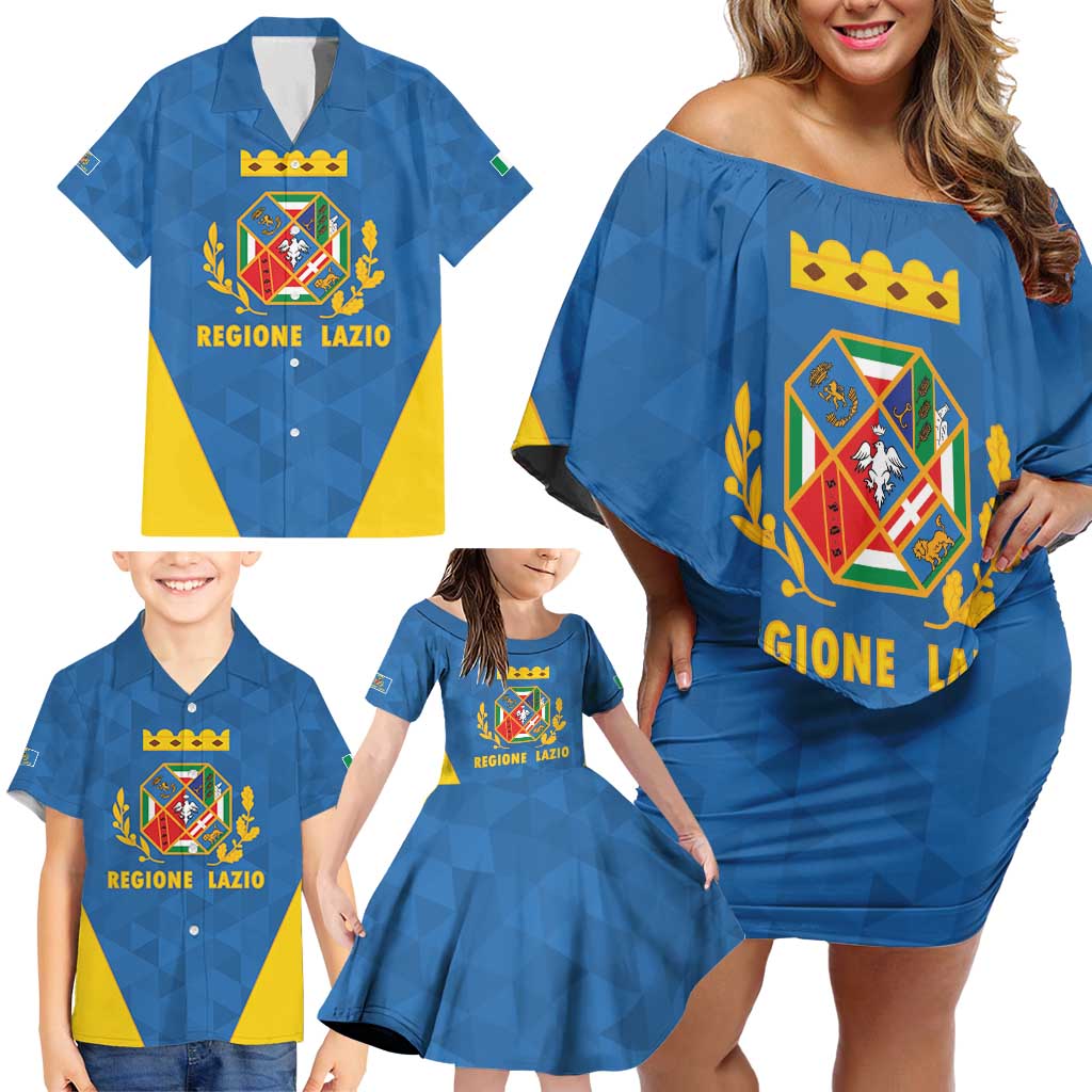 Personalized Italy Lazio Family Matching Off Shoulder Short Dress and Hawaiian Shirt Inspiration Flags Style