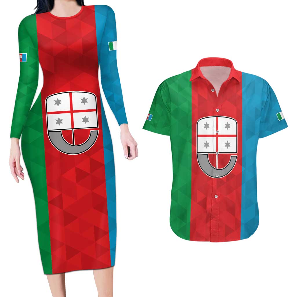 Personalized Italy Liguria Couples Matching Long Sleeve Bodycon Dress and Hawaiian Shirt Inspiration Flags Style