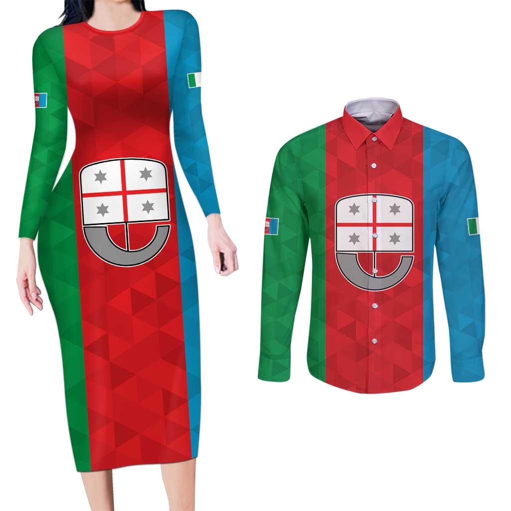 Personalized Italy Liguria Couples Matching Long Sleeve Bodycon Dress and Long Sleeve Button Shirt Inspiration Flags Style