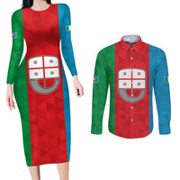 Personalized Italy Liguria Couples Matching Long Sleeve Bodycon Dress and Long Sleeve Button Shirt Inspiration Flags Style