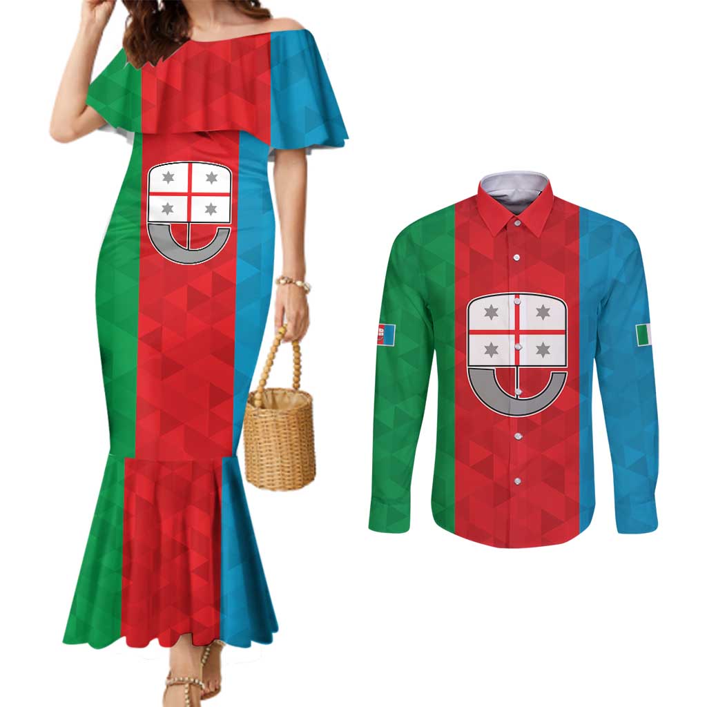 Personalized Italy Liguria Couples Matching Mermaid Dress and Long Sleeve Button Shirt Inspiration Flags Style