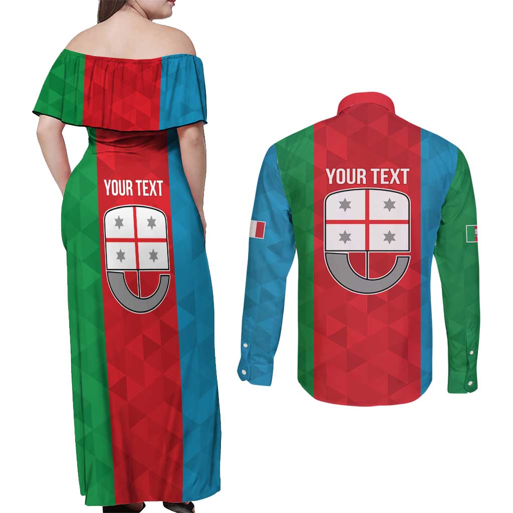 Personalized Italy Liguria Couples Matching Off Shoulder Maxi Dress and Long Sleeve Button Shirt Inspiration Flags Style
