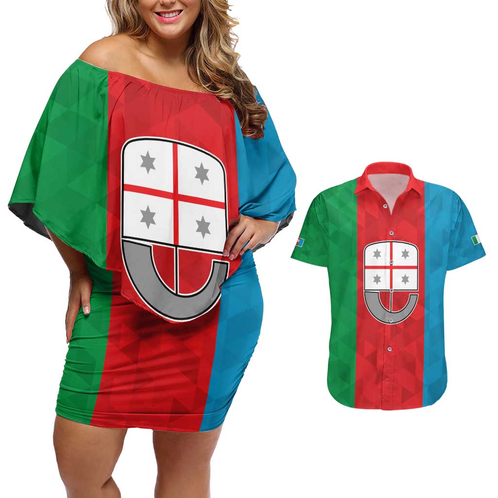 Personalized Italy Liguria Couples Matching Off Shoulder Short Dress and Hawaiian Shirt Inspiration Flags Style