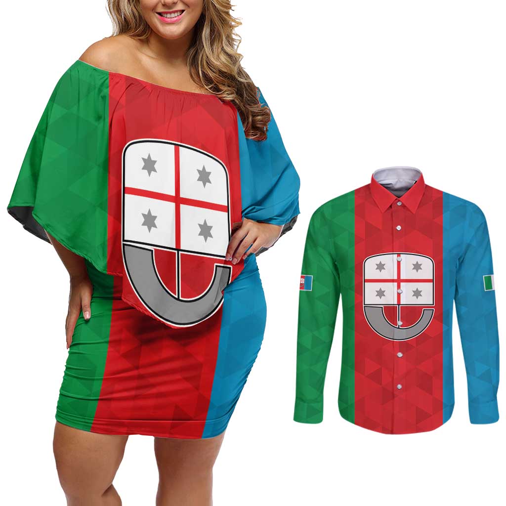 Personalized Italy Liguria Couples Matching Off Shoulder Short Dress and Long Sleeve Button Shirt Inspiration Flags Style