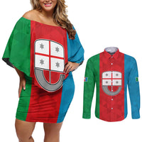 Personalized Italy Liguria Couples Matching Off Shoulder Short Dress and Long Sleeve Button Shirt Inspiration Flags Style