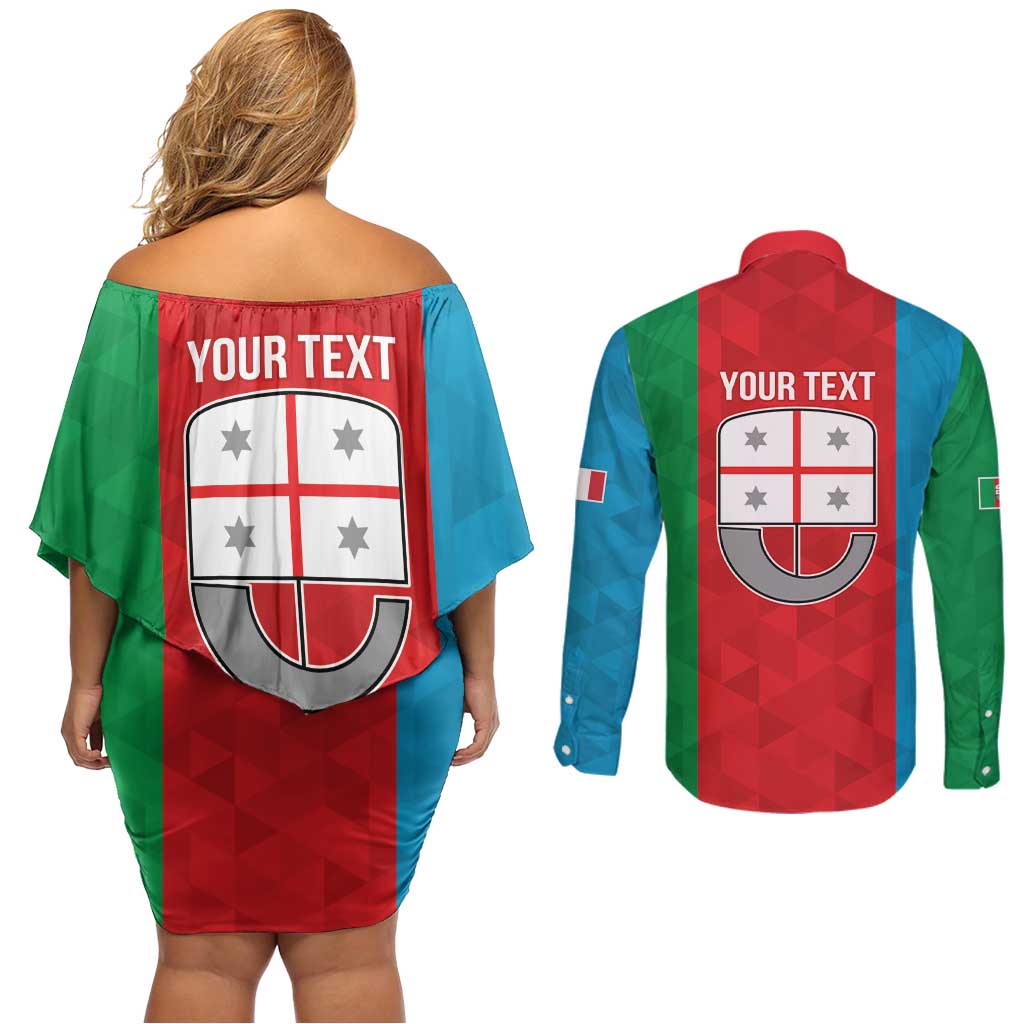 Personalized Italy Liguria Couples Matching Off Shoulder Short Dress and Long Sleeve Button Shirt Inspiration Flags Style