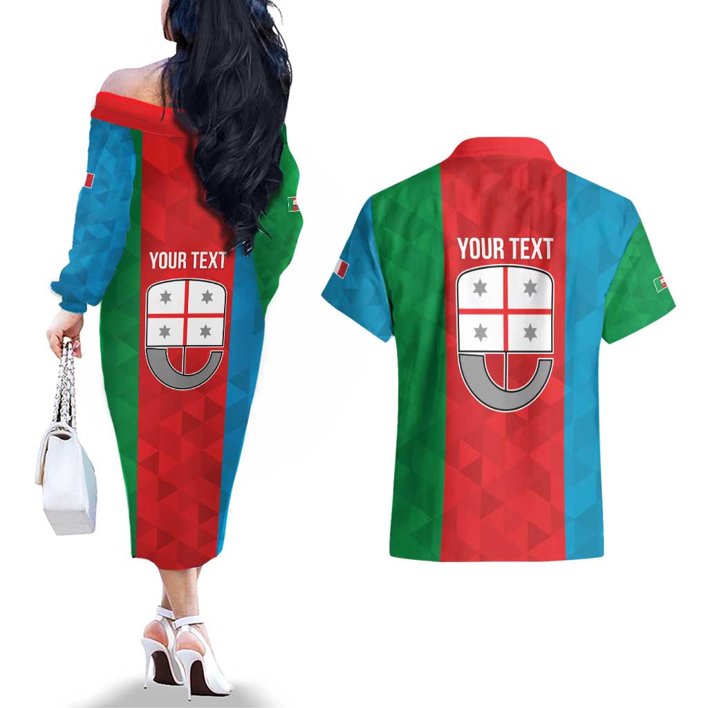 Personalized Italy Liguria Couples Matching Off The Shoulder Long Sleeve Dress and Hawaiian Shirt Inspiration Flags Style