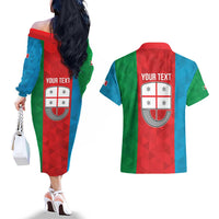 Personalized Italy Liguria Couples Matching Off The Shoulder Long Sleeve Dress and Hawaiian Shirt Inspiration Flags Style