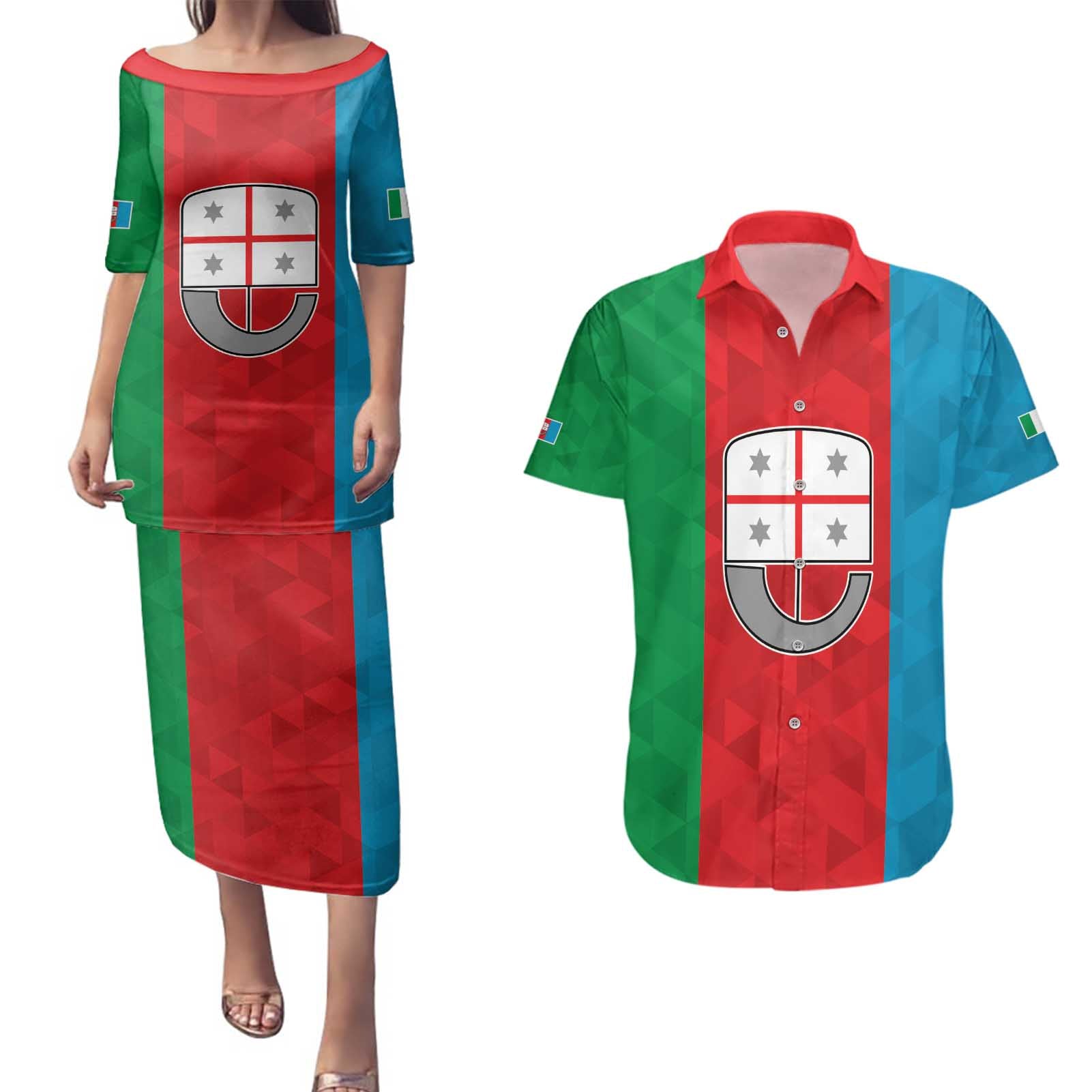 Personalized Italy Liguria Couples Matching Puletasi and Hawaiian Shirt Inspiration Flags Style