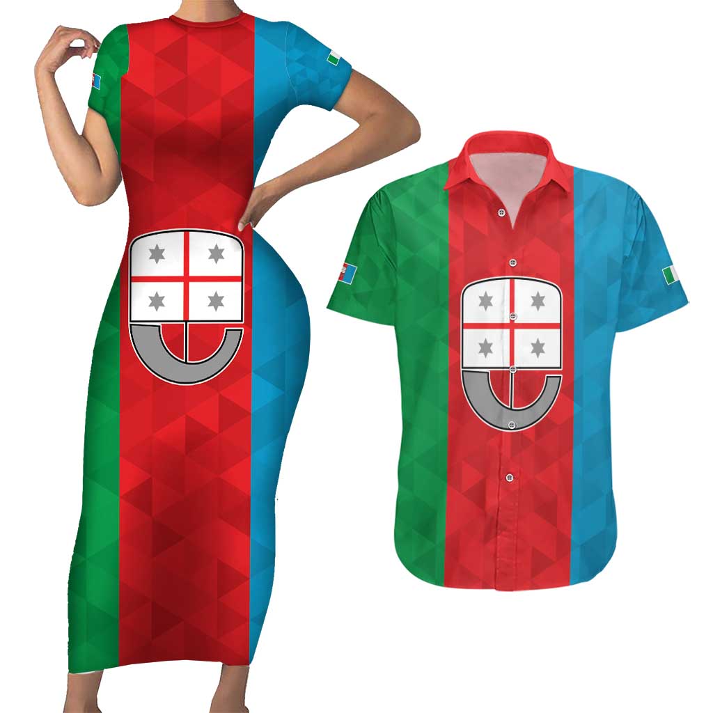 Personalized Italy Liguria Couples Matching Short Sleeve Bodycon Dress and Hawaiian Shirt Inspiration Flags Style