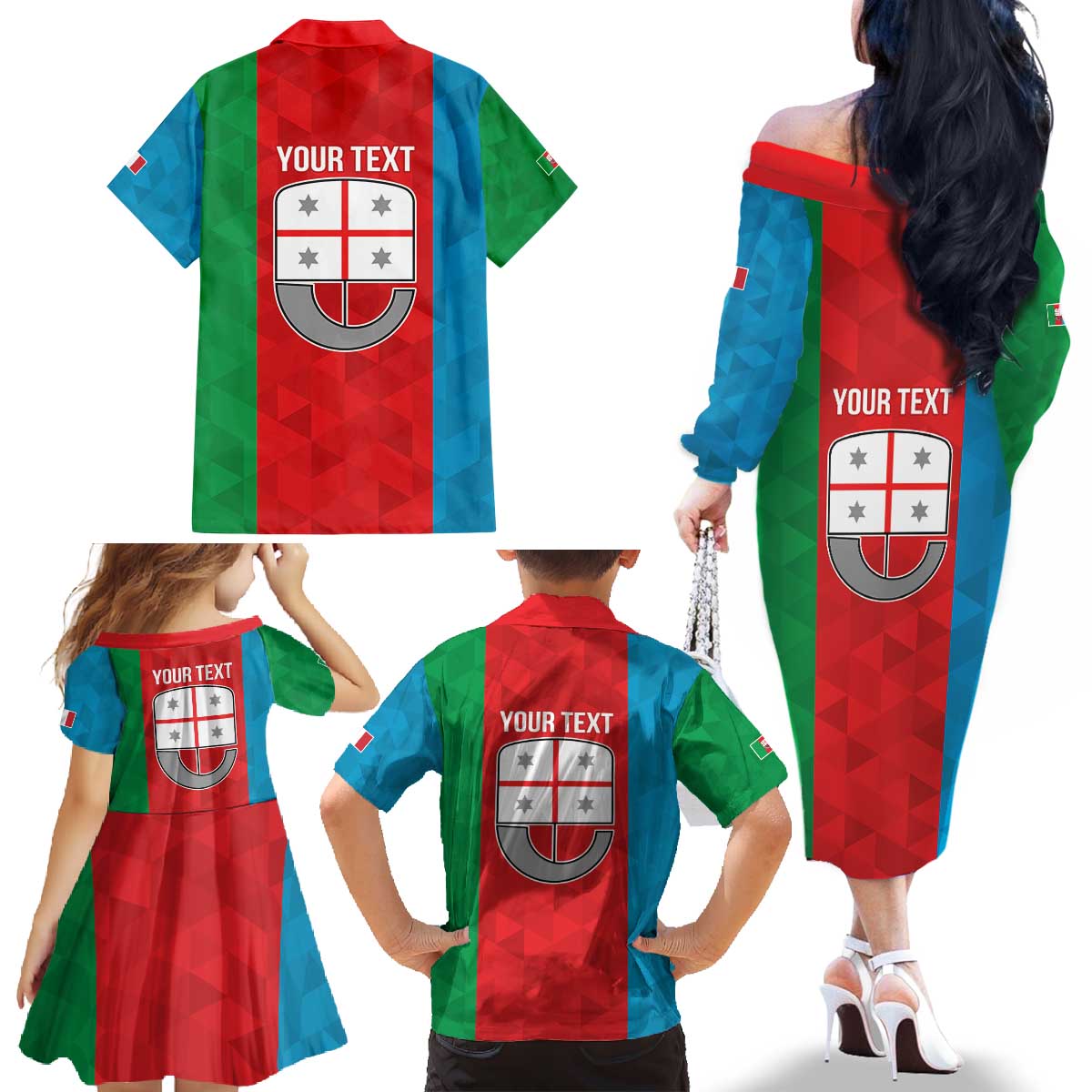 Personalized Italy Liguria Family Matching Off The Shoulder Long Sleeve Dress and Hawaiian Shirt Inspiration Flags Style