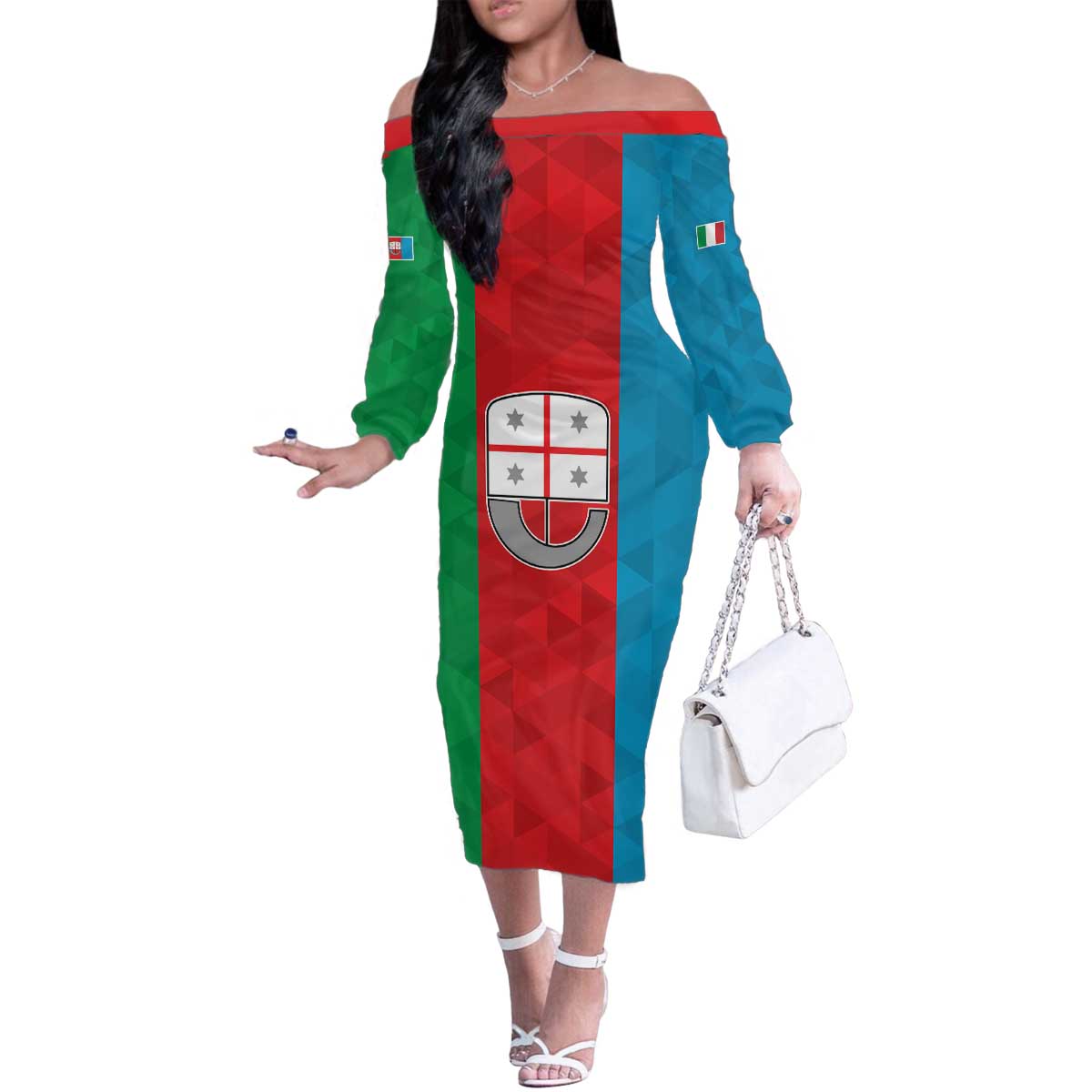 Personalized Italy Liguria Family Matching Off The Shoulder Long Sleeve Dress and Hawaiian Shirt Inspiration Flags Style