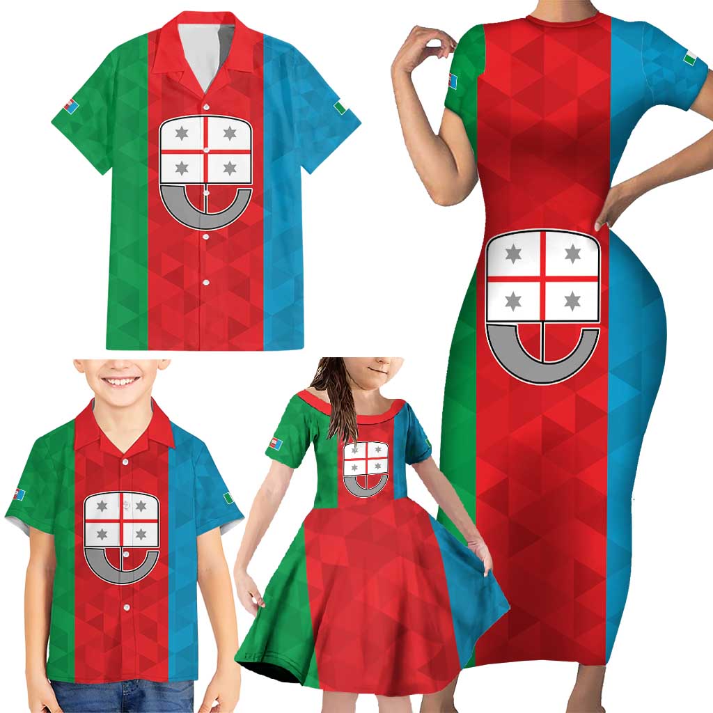 Personalized Italy Liguria Family Matching Short Sleeve Bodycon Dress and Hawaiian Shirt Inspiration Flags Style