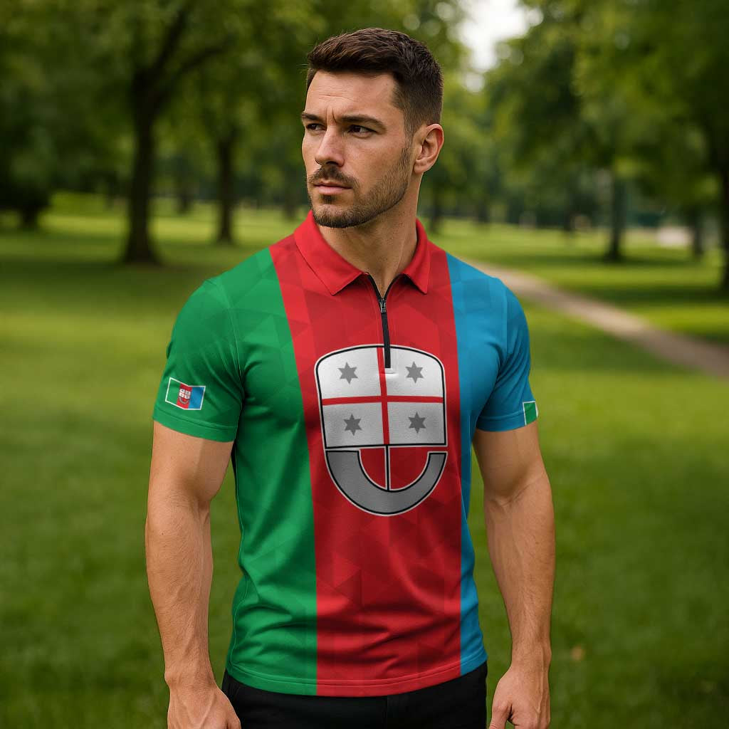 Personalized Italy Liguria Zipper Polo Shirt Inspiration Flags Style - Wonder Print Shop