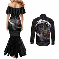 Aland Viking Drakkar Couples Matching Mermaid Dress and Long Sleeve Button Shirt Viking Blood - Wonder Print Shop
