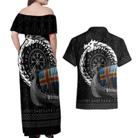 Aland Viking Drakkar Couples Matching Off Shoulder Maxi Dress and Hawaiian Shirt Viking Blood - Wonder Print Shop