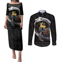 Aland Viking Drakkar Couples Matching Puletasi and Long Sleeve Button Shirt Viking Blood - Wonder Print Shop