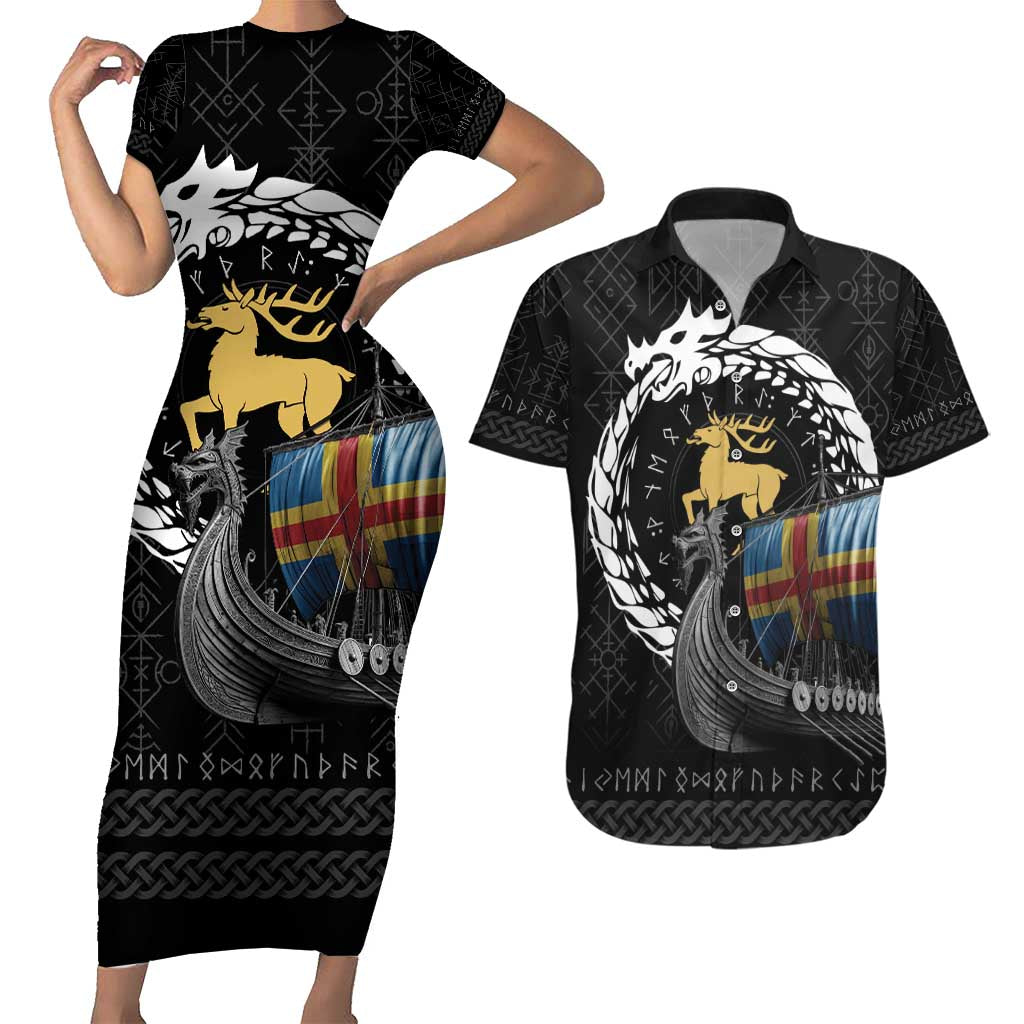 Aland Viking Drakkar Couples Matching Short Sleeve Bodycon Dress and Hawaiian Shirt Viking Blood - Wonder Print Shop