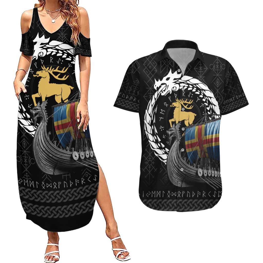 Aland Viking Drakkar Couples Matching Summer Maxi Dress and Hawaiian Shirt Viking Blood - Wonder Print Shop