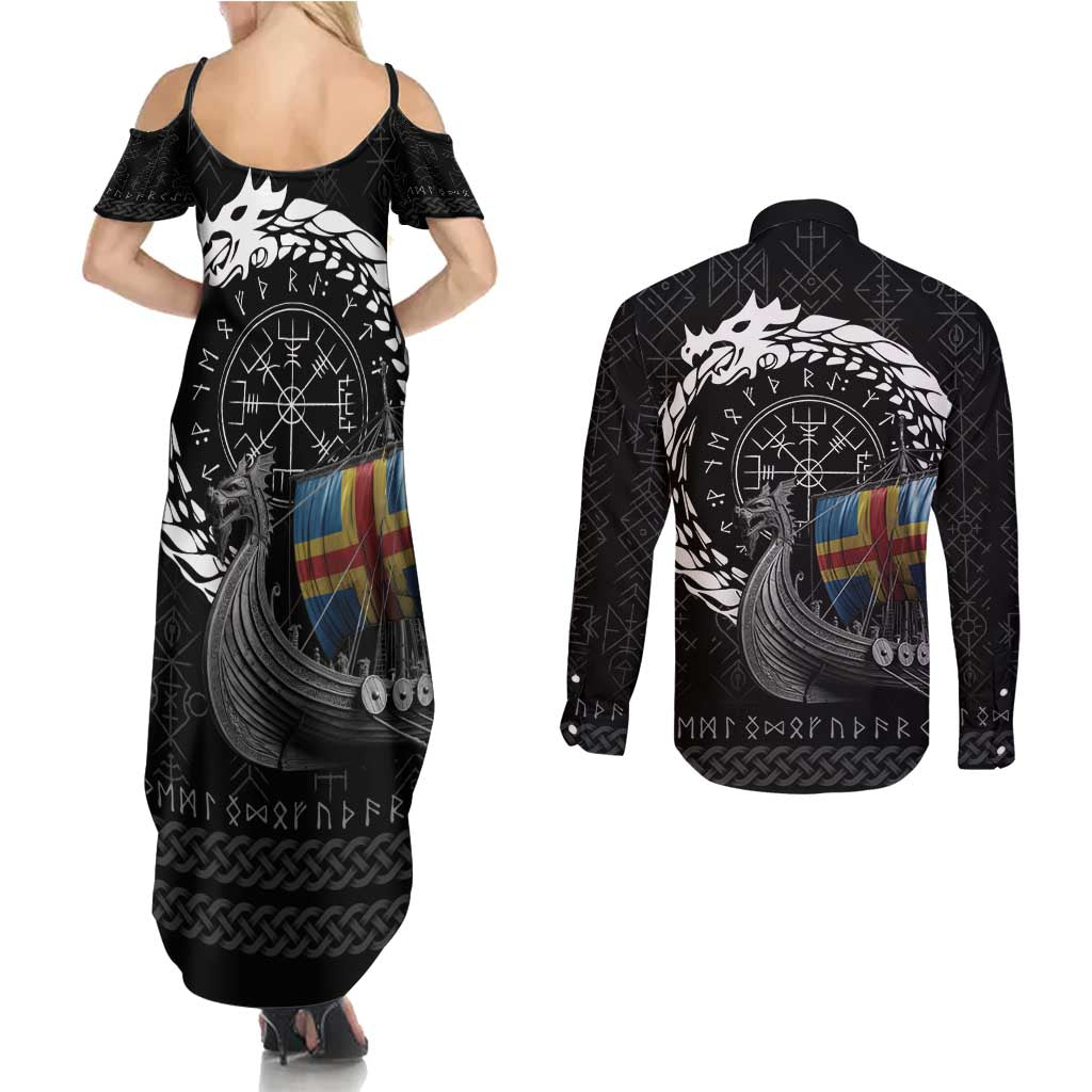 Aland Viking Drakkar Couples Matching Summer Maxi Dress and Long Sleeve Button Shirt Viking Blood - Wonder Print Shop