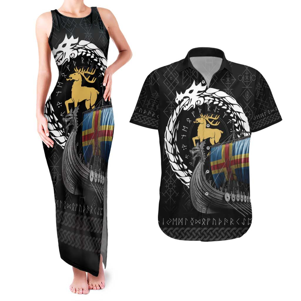Aland Viking Drakkar Couples Matching Tank Maxi Dress and Hawaiian Shirt Viking Blood - Wonder Print Shop
