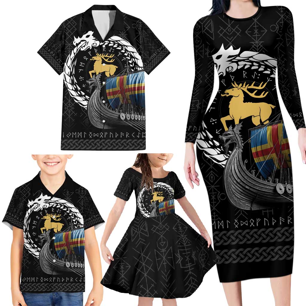 Aland Viking Drakkar Family Matching Long Sleeve Bodycon Dress and Hawaiian Shirt Viking Blood - Wonder Print Shop