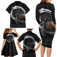 Aland Viking Drakkar Family Matching Long Sleeve Bodycon Dress and Hawaiian Shirt Viking Blood - Wonder Print Shop