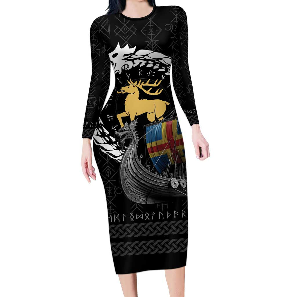 Aland Viking Drakkar Family Matching Long Sleeve Bodycon Dress and Hawaiian Shirt Viking Blood - Wonder Print Shop