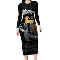 Aland Viking Drakkar Family Matching Long Sleeve Bodycon Dress and Hawaiian Shirt Viking Blood - Wonder Print Shop