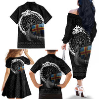 Aland Viking Drakkar Family Matching Off The Shoulder Long Sleeve Dress and Hawaiian Shirt Viking Blood - Wonder Print Shop