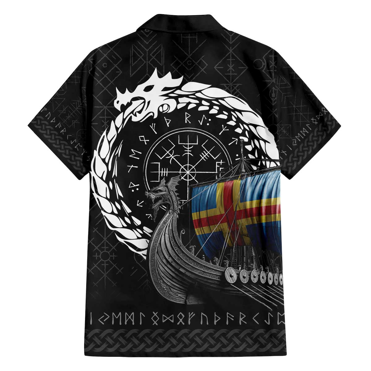 Aland Viking Drakkar Family Matching Off The Shoulder Long Sleeve Dress and Hawaiian Shirt Viking Blood - Wonder Print Shop