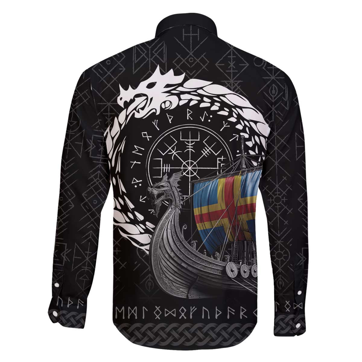 Aland Viking Drakkar Family Matching Off The Shoulder Long Sleeve Dress and Hawaiian Shirt Viking Blood - Wonder Print Shop
