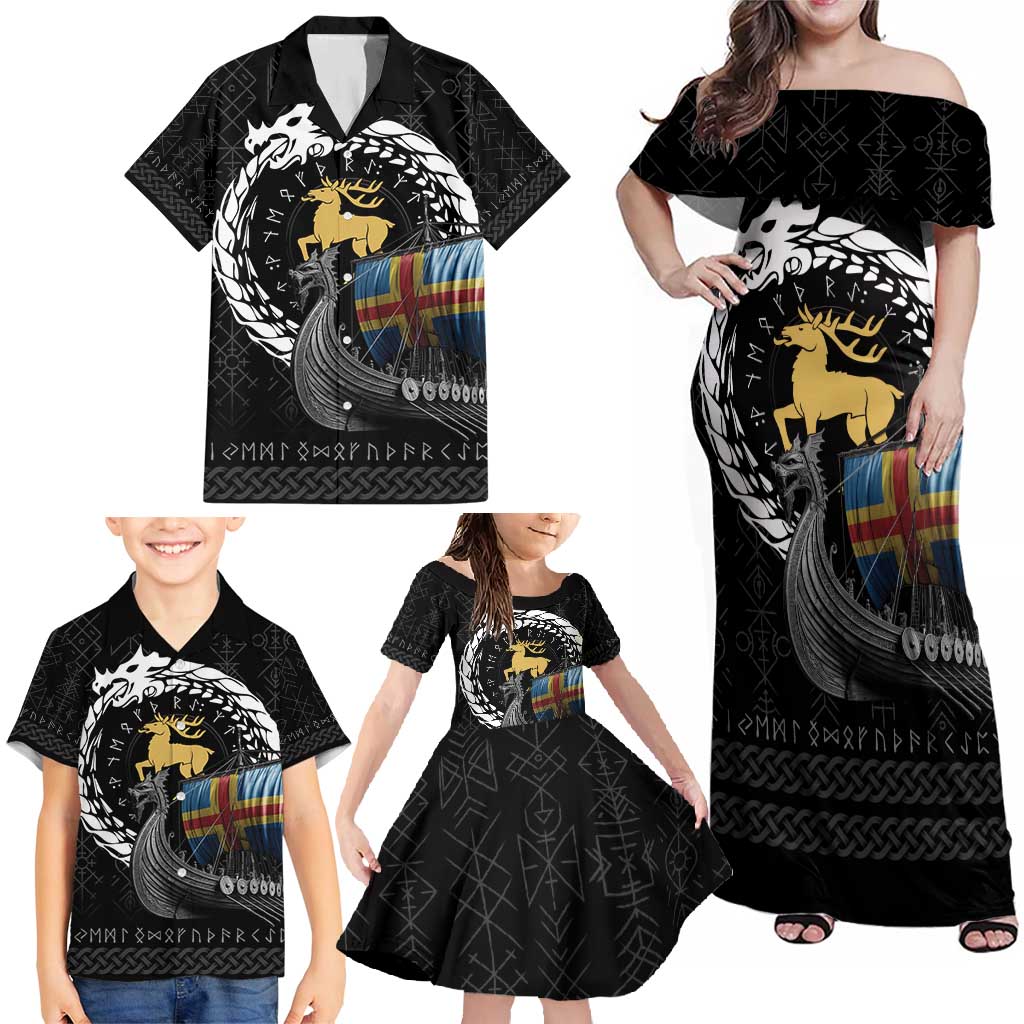 Aland Viking Drakkar Family Matching Off Shoulder Maxi Dress and Hawaiian Shirt Viking Blood - Wonder Print Shop
