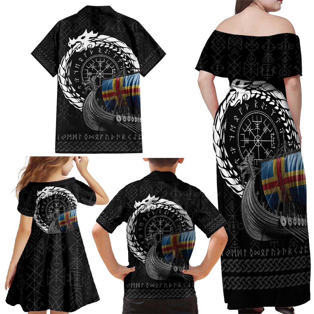 Aland Viking Drakkar Family Matching Off Shoulder Maxi Dress and Hawaiian Shirt Viking Blood - Wonder Print Shop