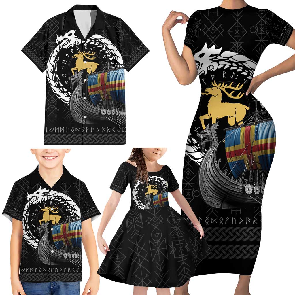 Aland Viking Drakkar Family Matching Short Sleeve Bodycon Dress and Hawaiian Shirt Viking Blood - Wonder Print Shop