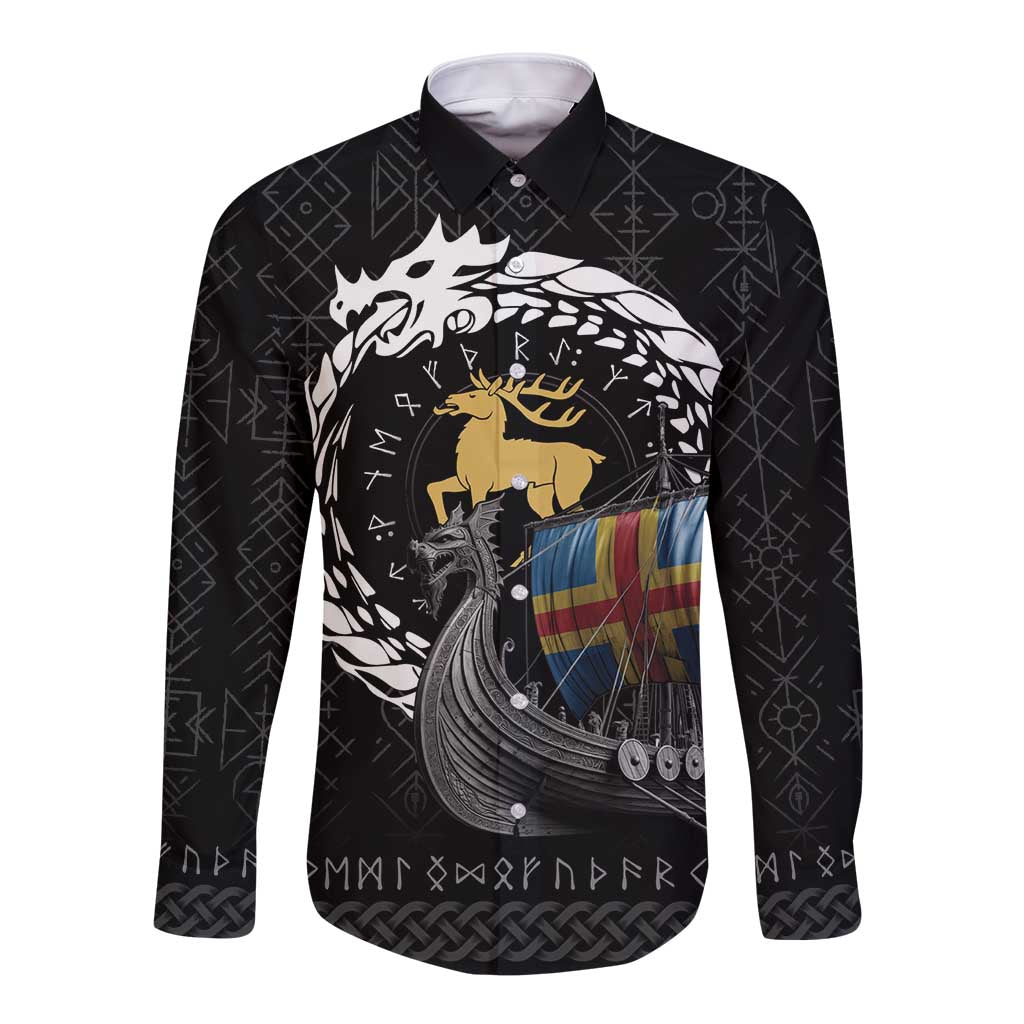 Aland Viking Drakkar Long Sleeve Button Shirt Viking Blood - Wonder Print Shop