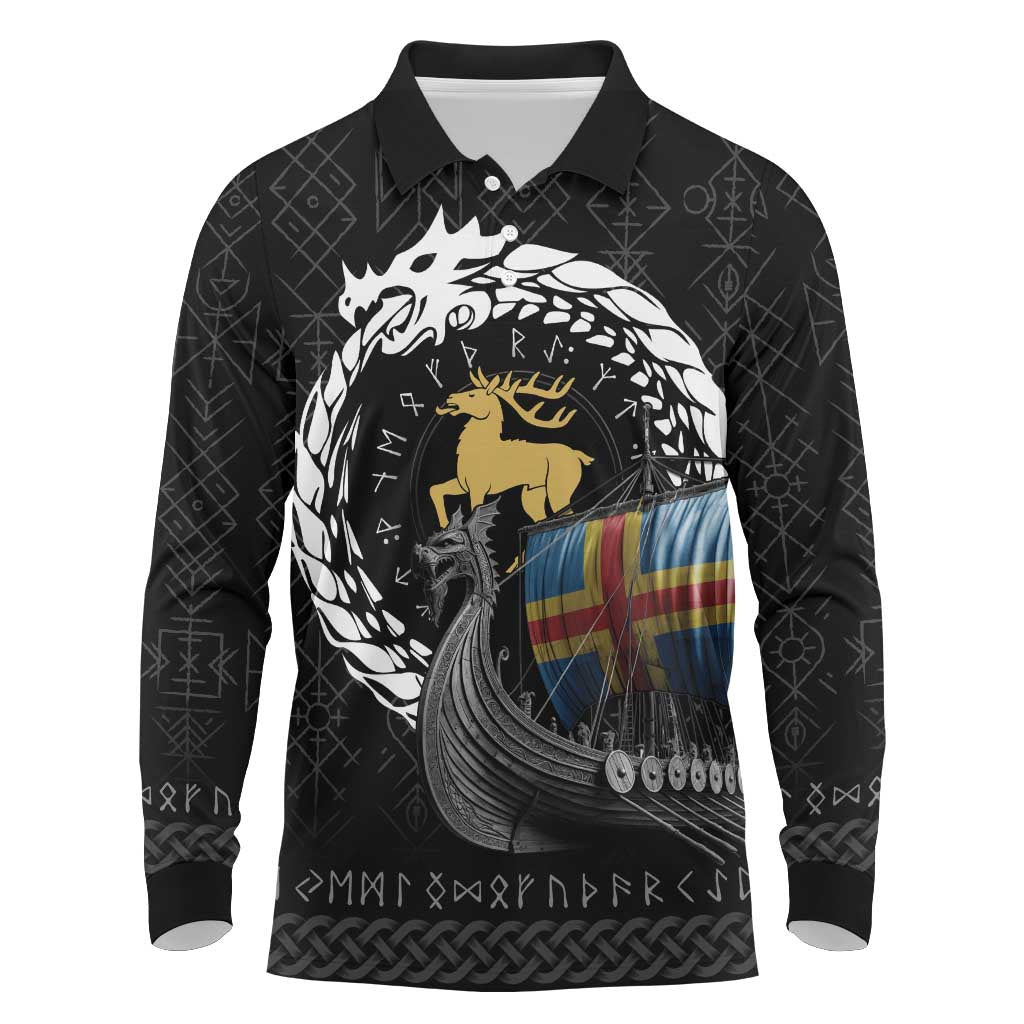 Aland Viking Drakkar Long Sleeve Polo Shirt Viking Blood - Wonder Print Shop
