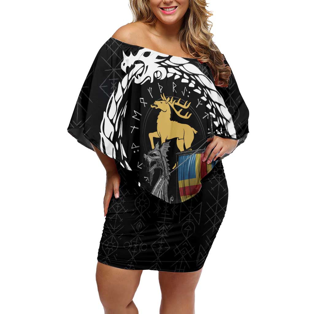 Aland Viking Drakkar Off Shoulder Short Dress Viking Blood - Wonder Print Shop