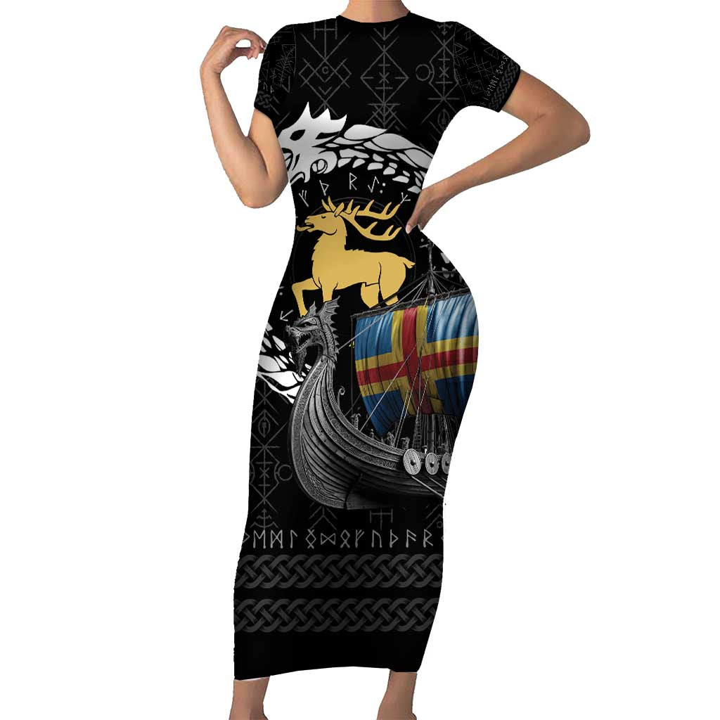Aland Viking Drakkar Short Sleeve Bodycon Dress Viking Blood - Wonder Print Shop