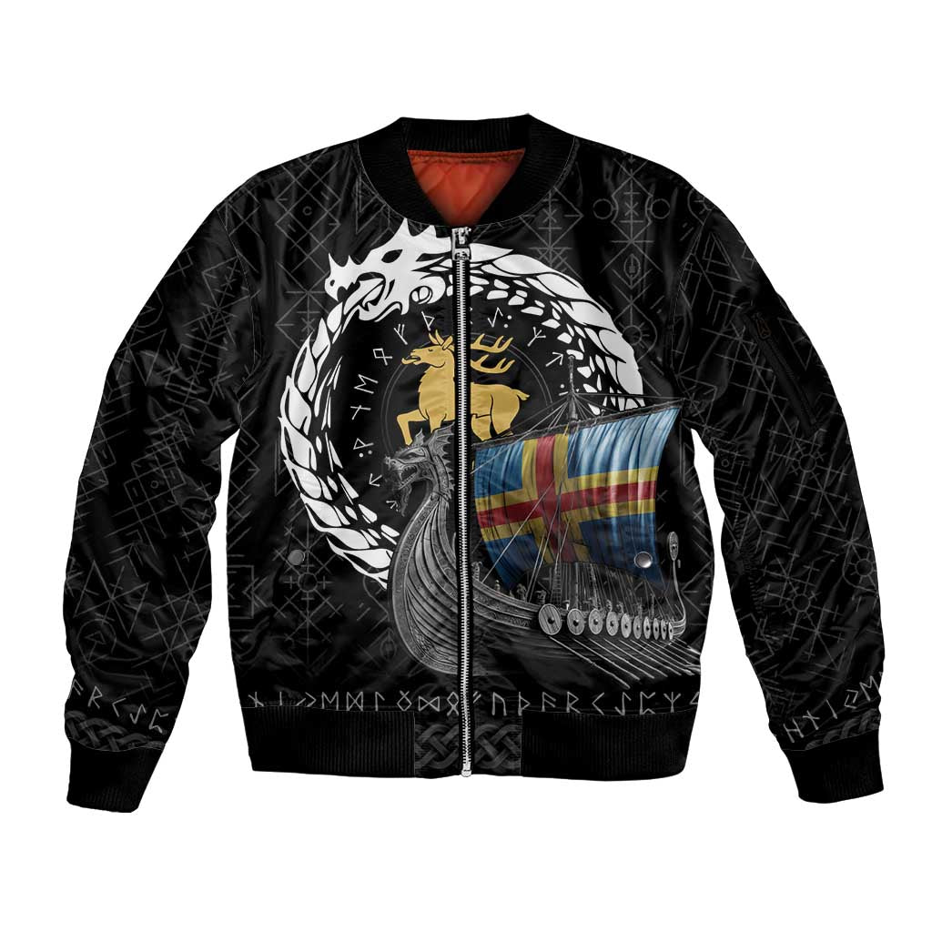 Aland Viking Drakkar Sleeve Zip Bomber Jacket Viking Blood - Wonder Print Shop
