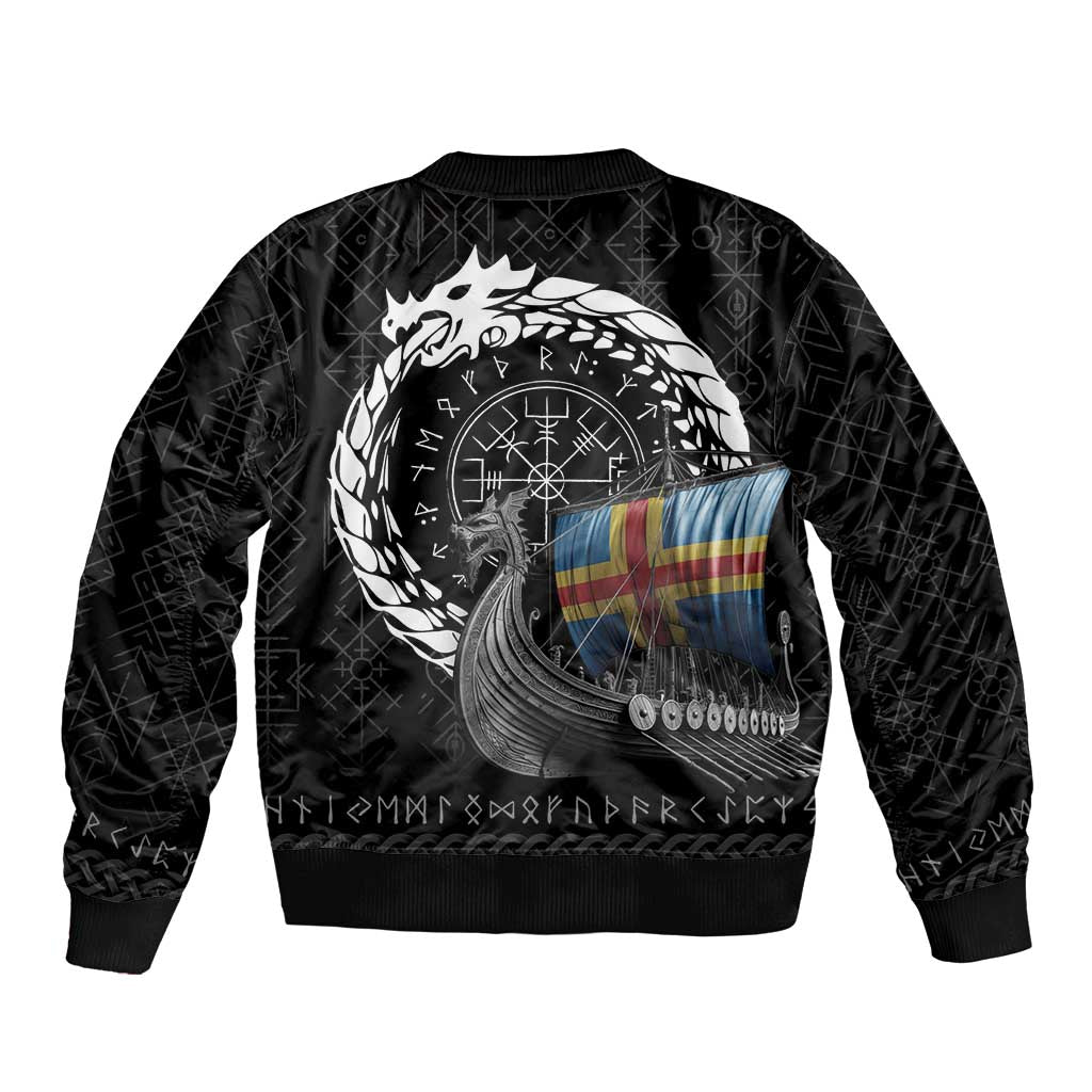 Aland Viking Drakkar Sleeve Zip Bomber Jacket Viking Blood - Wonder Print Shop