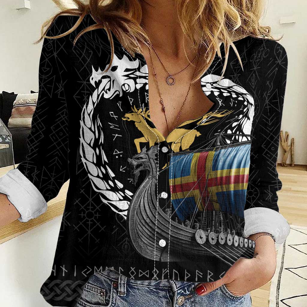 Aland Viking Drakkar Women Casual Shirt Viking Blood - Wonder Print Shop