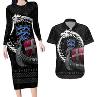 Denmark Viking Drakkar Couples Matching Long Sleeve Bodycon Dress and Hawaiian Shirt Viking Blood - Wonder Print Shop