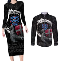 Denmark Viking Drakkar Couples Matching Long Sleeve Bodycon Dress and Long Sleeve Button Shirt Viking Blood - Wonder Print Shop