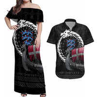 Denmark Viking Drakkar Couples Matching Off Shoulder Maxi Dress and Hawaiian Shirt Viking Blood - Wonder Print Shop