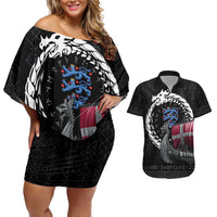Denmark Viking Drakkar Couples Matching Off Shoulder Short Dress and Hawaiian Shirt Viking Blood - Wonder Print Shop