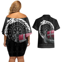 Denmark Viking Drakkar Couples Matching Off Shoulder Short Dress and Hawaiian Shirt Viking Blood - Wonder Print Shop